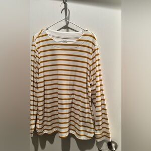 croft & barrow White and Mustard Striped Long-Sleeve Tee